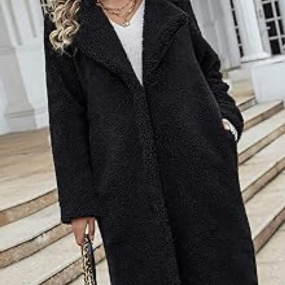Black Sherpa Plush Teddy Long Over Knees NWT Thick Warm Lined Faux Fur Coat - Picture 8 of 12